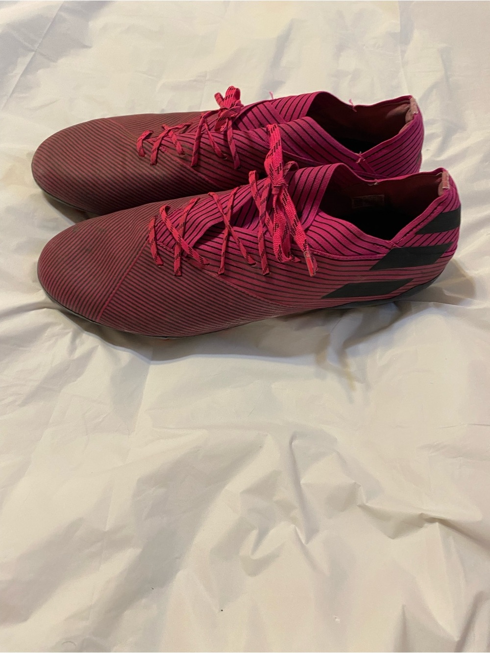 Men's Adidas Nemesis Soccer Cleats, pink and black size 12